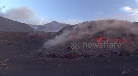 Volcano lava flowing