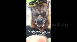 Dad scares life out of his son with werewolf mask at supermarket