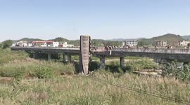 Large lorry crashes off bridge - aftermath