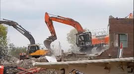 Part of the BBC Television Centre building being demolished