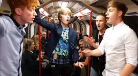 Boyband Exposure cheer people up by singing on the Tube