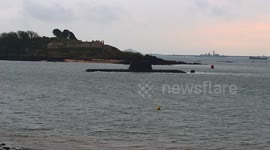 Portuguese Submarine leaves plymouth today with the british navy fleet watching over her