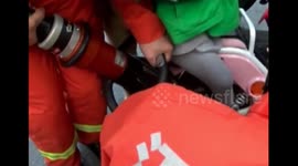 Girl rescued after getting her foot stuck in a bike wheel