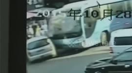 Man driving coach crashes into ten cars