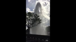 Truck hits fire hydrant causing huge eruption of water