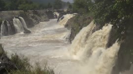 India's Hogenakkal waterfall shut to tourists as increased water level sees strong cascades
