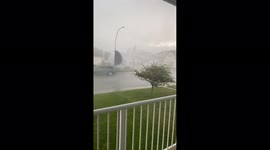 Hellacious winds blow trampoline across street during tornado-warned storm in Alberta, Canada