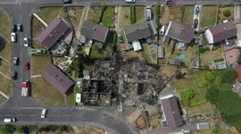 Drone footage show row of houses decimated by fire in Barnsley, UK