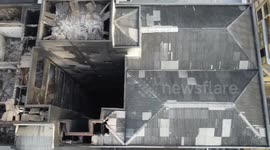 Aerial view of a burned building in São Paulo, Brazil