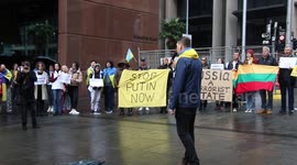 Ukrainians and their supporters hold a protest in Martin Place, Sydney against the Russian invasion with the theme ‘Russia is a terrorist state’