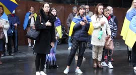 Ukrainians and their supporters hold a protest in Martin Place, Sydney against the Russian invasion with the theme ‘Russia is a terrorist state’