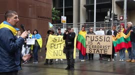 Ukrainians and their supporters hold a protest in Martin Place, Sydney against the Russian invasion with the theme ‘Russia is a terrorist state’