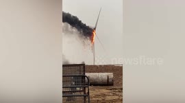 Wind turbine catches fire after being struck by lightning in Texas