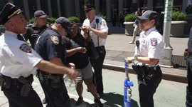 Water gun fights and arrests after Andrew Giuliani speech outside Fox News, New York