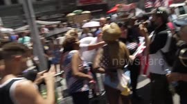 Watergun fights and arrests in New York after Andrew Giuliani speech outside Fox News