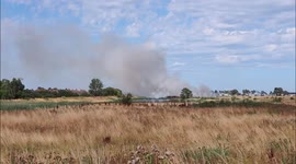Grass Fire tackled by Kent Fire Service at end of hot day, UK