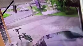 Speeding pickup truck misses bend and flies straight to a ditch