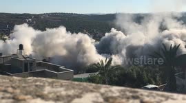 Israeli army demolish the house of Palestinian Yehya Miri accused of carrying out a deadly shooting attack in the settlement of Ariel