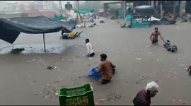 Rajasthan market inundated by floodwater as heavy rains hit west Indian state