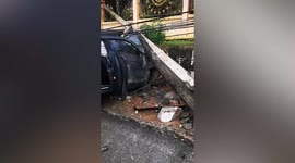 Bungling German driver crashes brand new Lamborghini into Buddhist temple in Thailand
