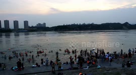 Citizens Bathe in The Yangtze River, Yichang, China