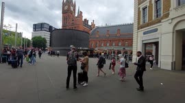 Entrance to King's cross station 26 july 2022 as travel gets disrupted from London