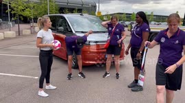 VW Freestylers teach UEFA Way Finders ball juggling before Germany v France UEFA Women's Semi Final