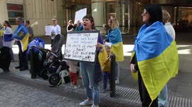 Ukrainians and supporters protest at Atlassian office in Sydney as they continue to do business in Russia
