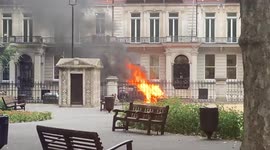 Firefighters battle huge car fire in Victoria area of London