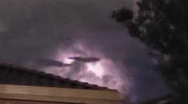 Lightning illuminates sky as thunderstorms continue to batter Las Vegas
