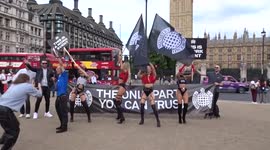 This Is A Work Event models seen outside Parliament ahead of BoJo's Leaving Drinks at Ministry of Sound