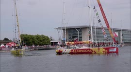 A parade of sail marks the conclusion of the Covid-19 delayed 2019-2020 edition of the Clipper Round-the-World Yacht Race in the London's Royal Docks. The 10 yachts are lead by QINGDAO the team sponsors by the Chinese city of Qingdao which is also known a