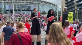 Giant referees at Wembley Stadium ahead of Women’s Euros final
