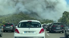 Traffic jam caused by Forest fire in Provence