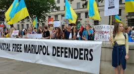 Ukrainians rally outside Downing St to demand freedom for Azovstal fighters and condemn Russian treatment of POWs