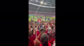 England's women celebrate in front of fans at Wembley as 'Sweet Caroline' plays