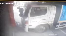 Truck crashes into pavement after driver forgets to set brakes while buying fried chicken