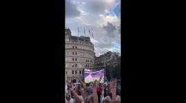 Fans celebrate England's women’s Euros 2022 win in Trafalgar Square