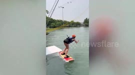 Student suffers embarrassing fail while trying wakeboarding