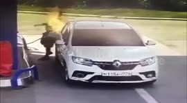 Russian driver sets himself on fire after lighting a cigarette while filling up car with petrol