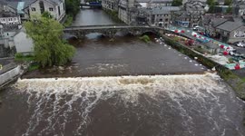 River levels pass 2 meters in Kendal, Cumbria after heavy rain hit the region overnight