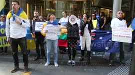 Ukrainians and supporters protest at Atlassian office in Sydney as they continue to do business in Russia