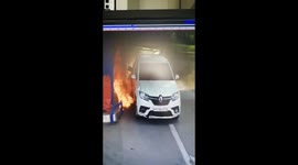 Russian driver torches car, clothes and petrol pump when he plays with lighter while filling up