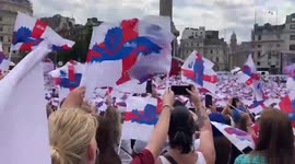 Celebrations of the Lionesses' victory at Trafalgar Square, London, UK