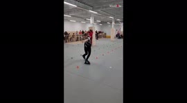 Russian roller skater shows incredible precision as she weaves in and out of cones