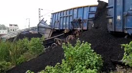 A goods train carrying coal has suddenly overturned in Northern India