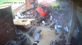 Children luckily avoid injuries as tyre explodes when being inflated