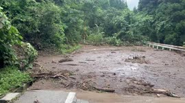 Japan: Road Blocked By Landslides And Downed Trees In Niigata