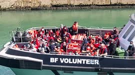 Migrant arrivals on the Border Force vessel Volunteer at Dover