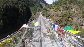 Scary and High altitude suspension Bridge on the way to Namche, Everest base camp